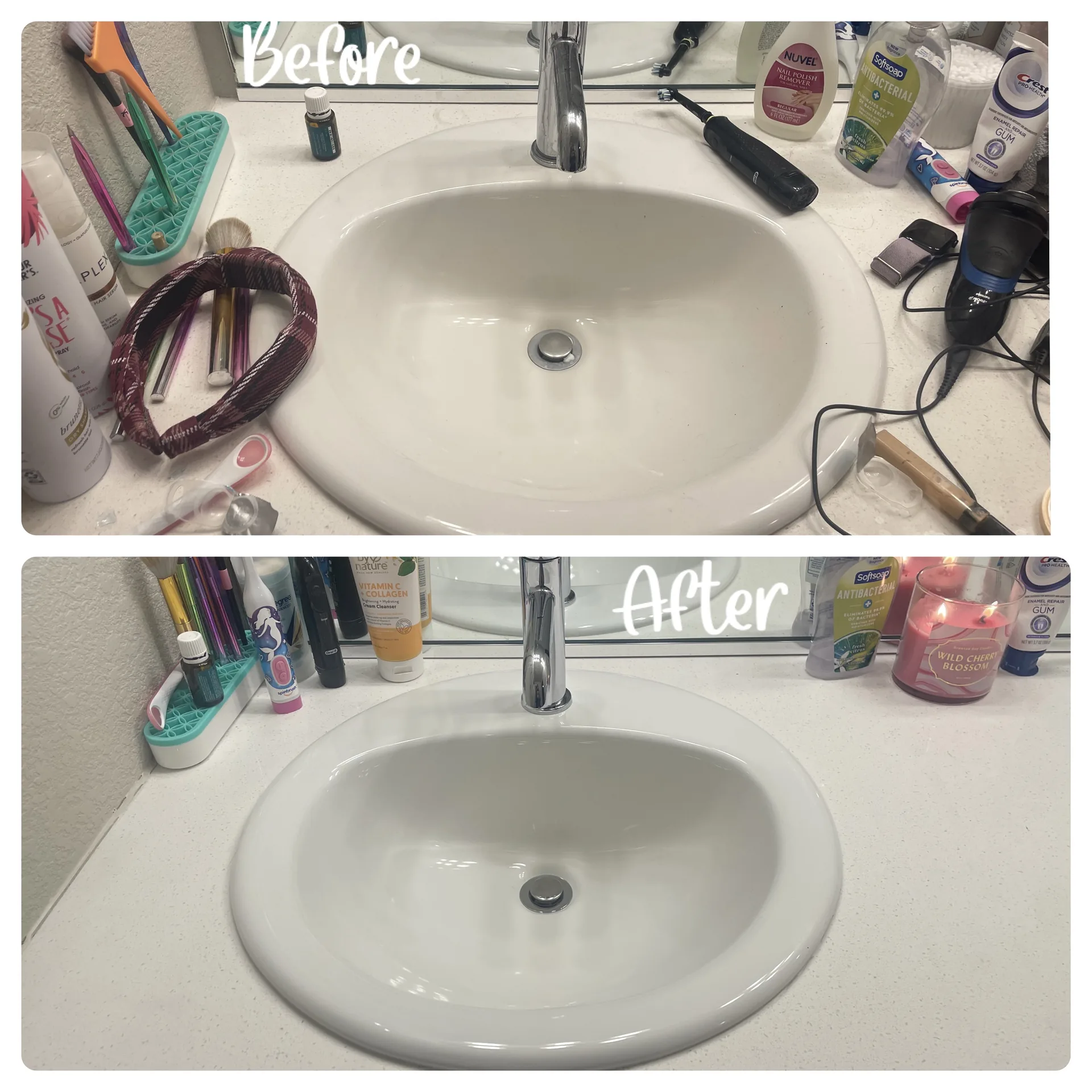 Before and after — bathroom sink
